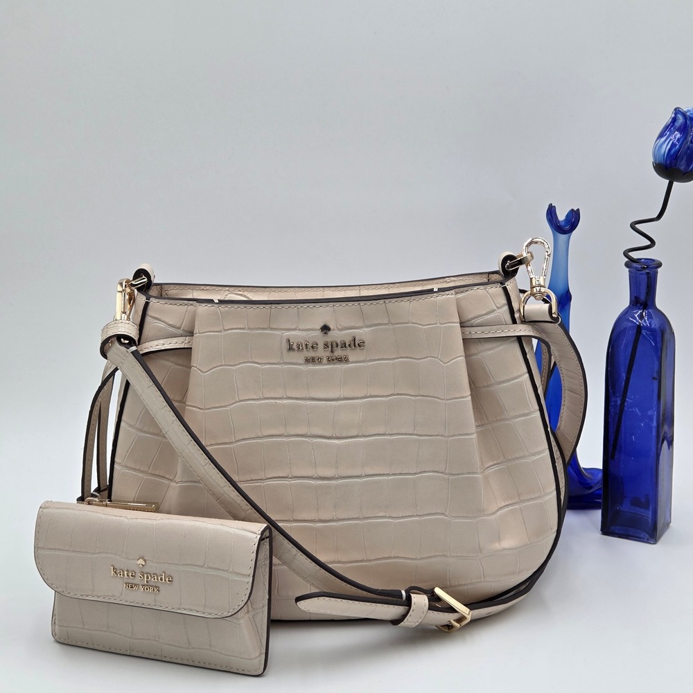 Kate Spade Dumpling Croco Crossbody Bag & Wallet Bare Croc Embossed Leather